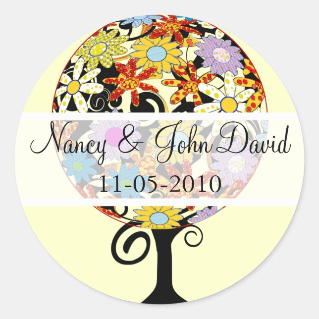 Zauberwaldkreislauf der Liebe Blume Bäume Hochzeit Runder Aufkleber (Vorderseite)
