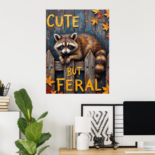 Zaun-Bandit: Raccoon-Herbstbesuch Poster (Heimbüro)