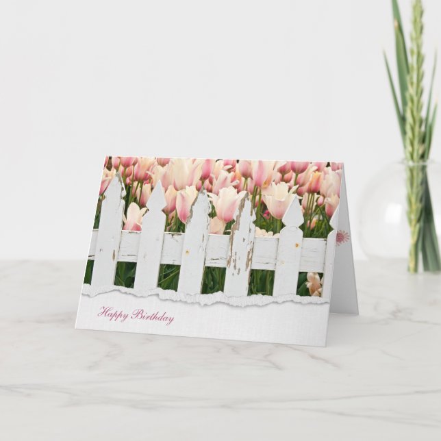 Zaun- und Tulpegeburtstag Karte (Vorderseite)
