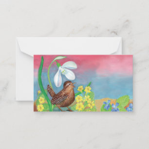 Zaunkönig Vogel & Schneeglanz & Frühling Mitteilungskarte