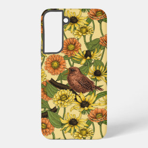 Zaunkönige und Blumen auf hellgelb Samsung Galaxy Hülle