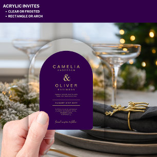 Zazzle Acrylic-Hochzeit Deep Purple Gold Textbogen Acryleinladungen