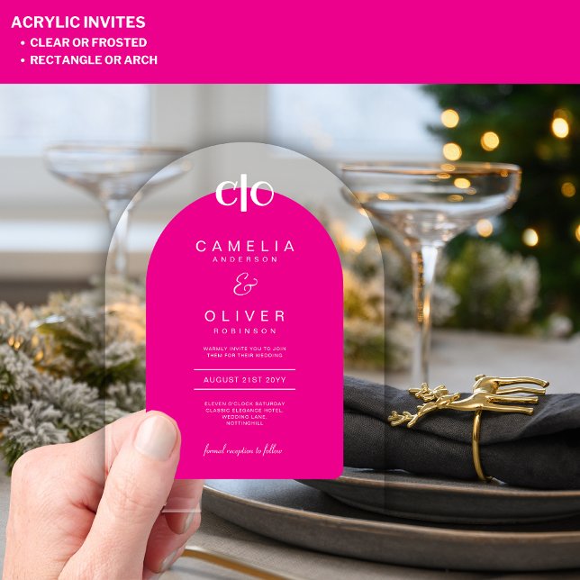 Zazzle Acrylic Wedding Hot Pink WhiteText Arch Acryleinladungen (Von Creator hochgeladen)