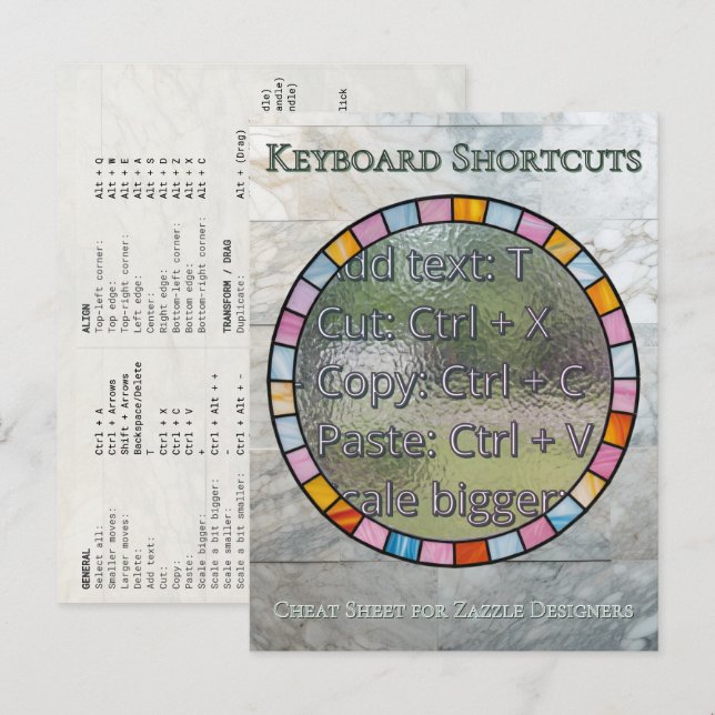 Zazzle Designer Keyboard Shortcuts Reference Card Postkarte (Vorne/Hinten)