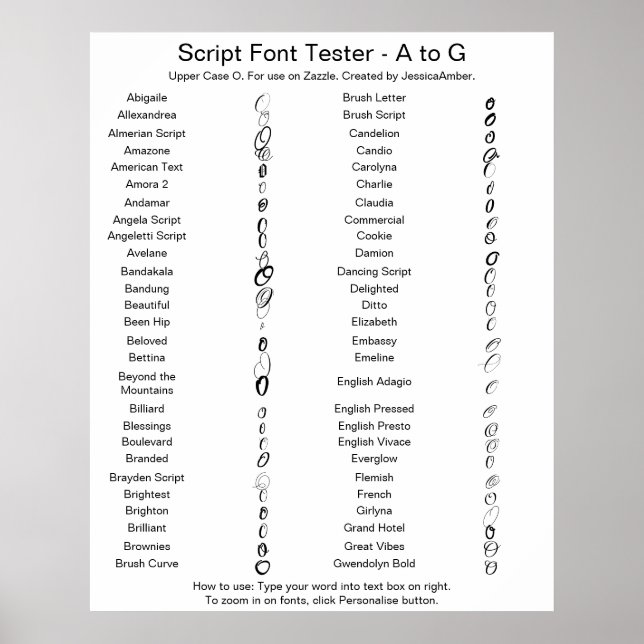 Zazzle Script Font A - G Comparison - Upper Case O Poster (Vorne)