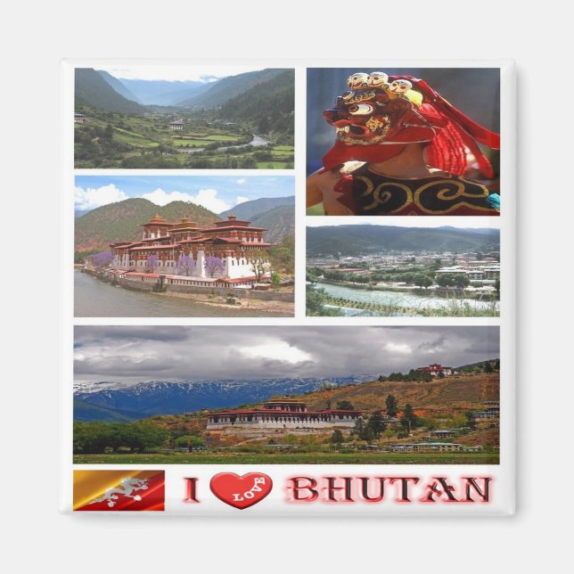 zBT007 I Liebe BHUTAN, Asien, Kühlschrank Magnet (Vorne)