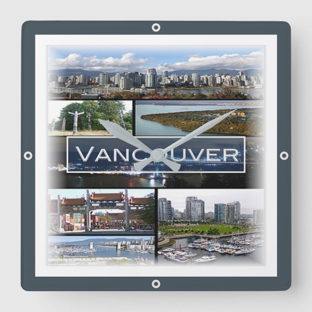 zCA009 Mosaik von VANCOUVER in Kanada, Quadratische Wanduhr (Vorderseite)
