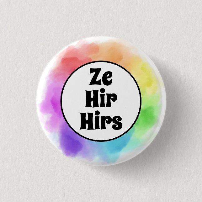 Ze Hir Hirs Pronouns im Wasserfarbkreis Button (Vorderseite)