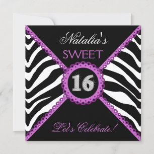 Zebra 16 . Geburtstag Lila Lace Bling Einladungen
