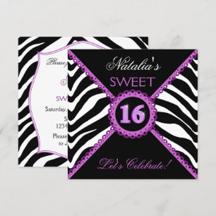 Zebra 16 . Geburtstag Lila Lace Bling Einladungen