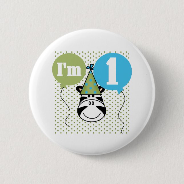 Zebra-1. Geburtstag Button (Vorderseite)