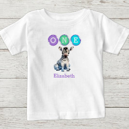 Zebra 1. Geburtstag mit lila Namen Baby T-shirt