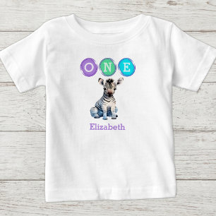 Zebra 1. Geburtstag mit Namen lila Baby T-shirt