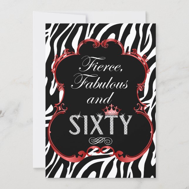 Zebra 60 und Fabulous Bling Geburtstag Einladung (Vorderseite)