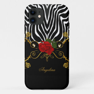 Zebra Abstrakte Rosen Rot Schwarz Weiß Gold Case-Mate iPhone Hülle