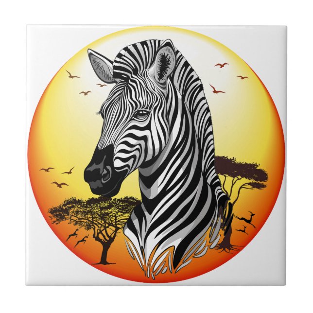 Zebra African Savanna Wild Animal Fliese (Vorderseite)