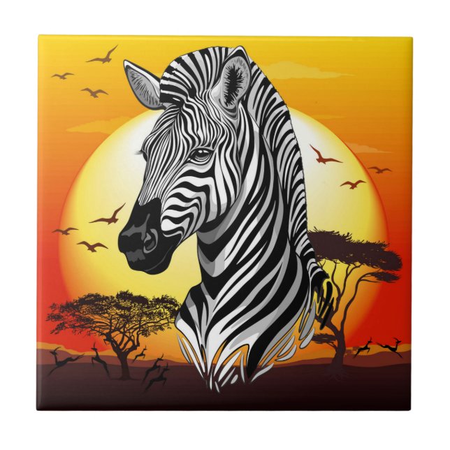 Zebra African Savanna Wild Animal Fliese (Vorderseite)