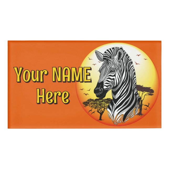 Zebra African Savanna Wild Animal Namenschild (Vorderseite)