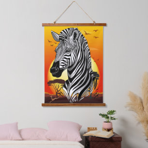 Zebra African Savanna Wild Animal Wandteppich Mit Holzrahmen