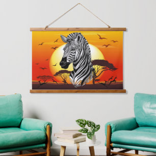Zebra African Savanna Wild Animal Wandteppich Mit Holzrahmen