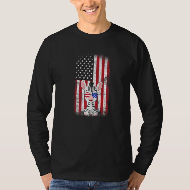 Zebra American Flag Boys Girls Women Vierte T-Shirt (Vorderseite)