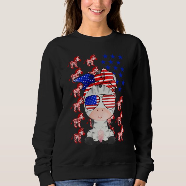 Zebra American Flag Zebra Patriotic 4. Juli Sweatshirt (Vorderseite)