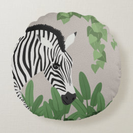 Zebra amongst Leaves Rundes Kissen