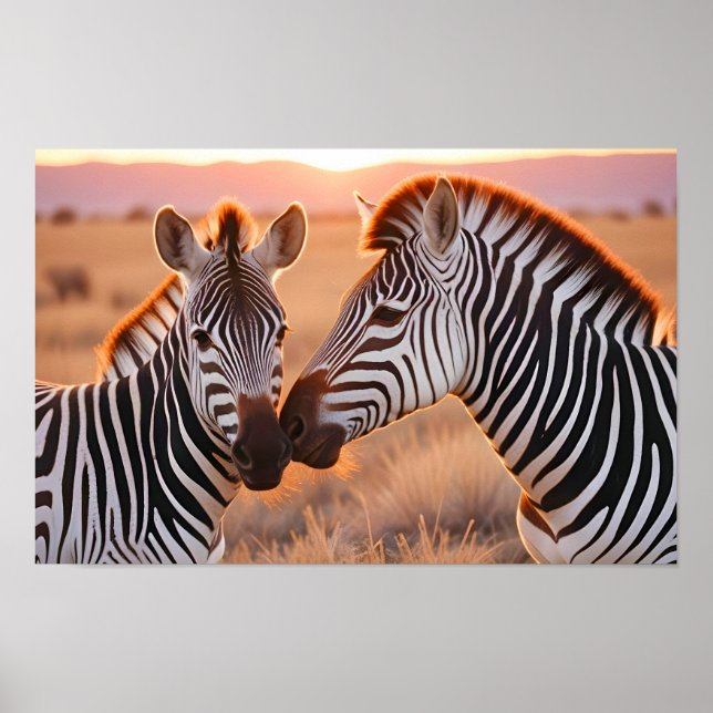 Zebra Animal Nature Zuneigung Gekümmert Poster (Vorne)