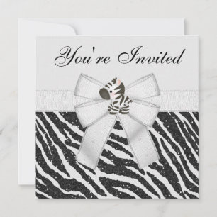 Zebra & Animal Print Black & White Glitzer Party Einladung