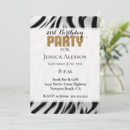Zebra Animal Print Gold Glitzer 21. Geburtstag Einladung