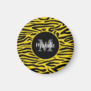 Zebra Animal Skin Modern Monogram Script Name Magnet