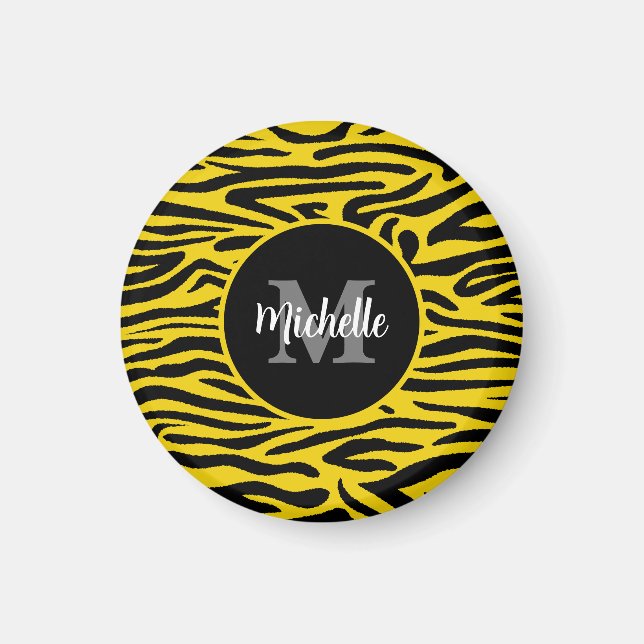 Zebra Animal Skin Modern Monogram Script Name Magnet (Vorne)