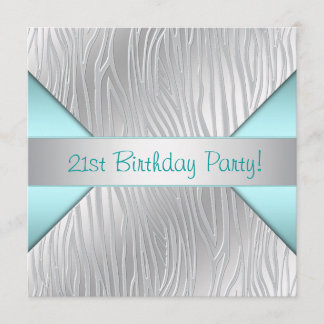 Zebra Aquamarin Blue 21. Geburtstag Party Einladung