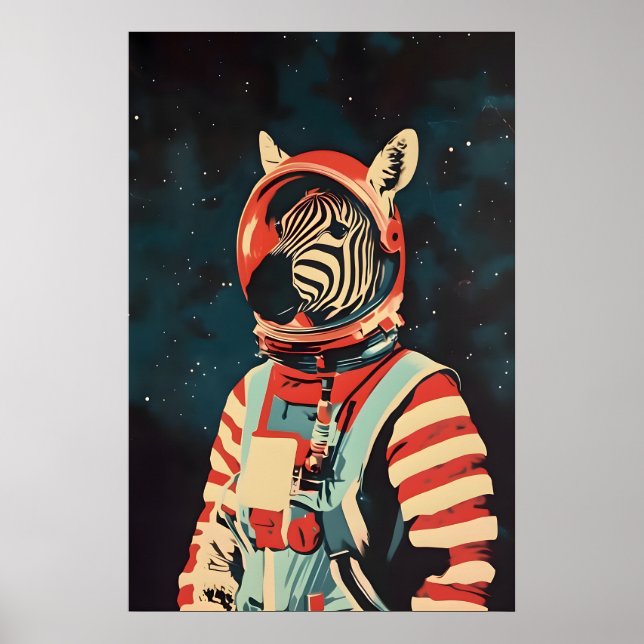 Zebra Astronaut Poster, Zebra Retro Print, Zebra Poster (Vorne)