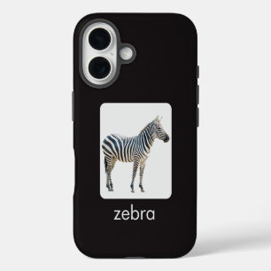 Zebra auf weiß und schwarz mit Text iPhone 16 Hülle