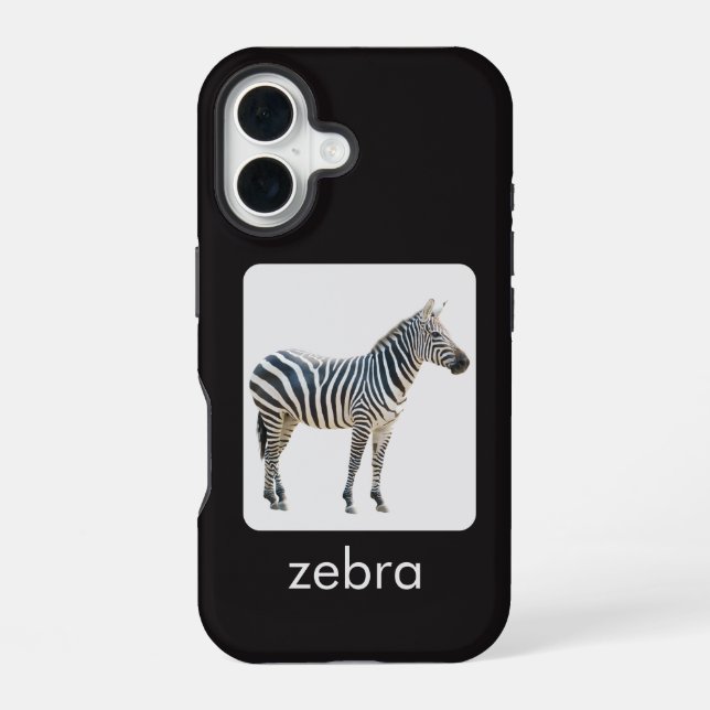 Zebra auf weiß und schwarz mit Text iPhone 16 Hülle (Rückseite)