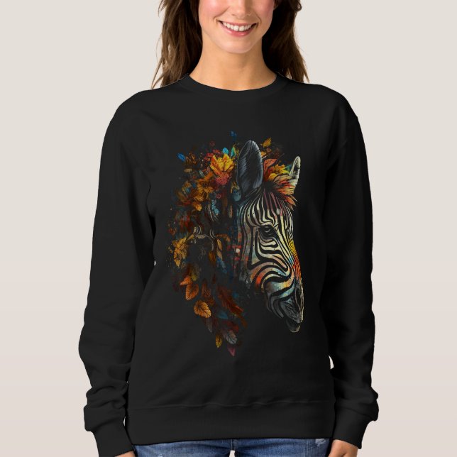 Zebra Autumn Leaves Colourful Animal Zoo Zebra Sweatshirt (Vorderseite)