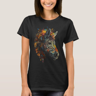 Zebra Autumn Leaves Colourful Animal Zoo Zebra T-Shirt