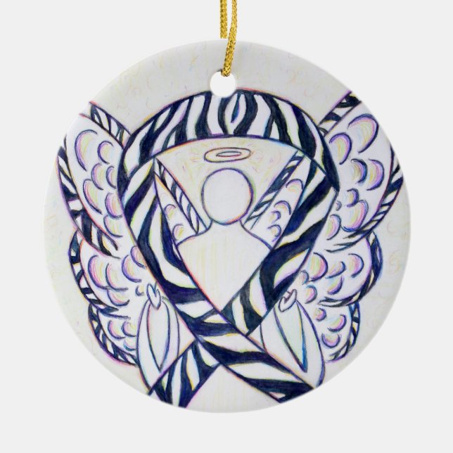 Zebra Awareness Ribbon Angel Kunst, Dichtung und M Keramik Ornament (Vorne)