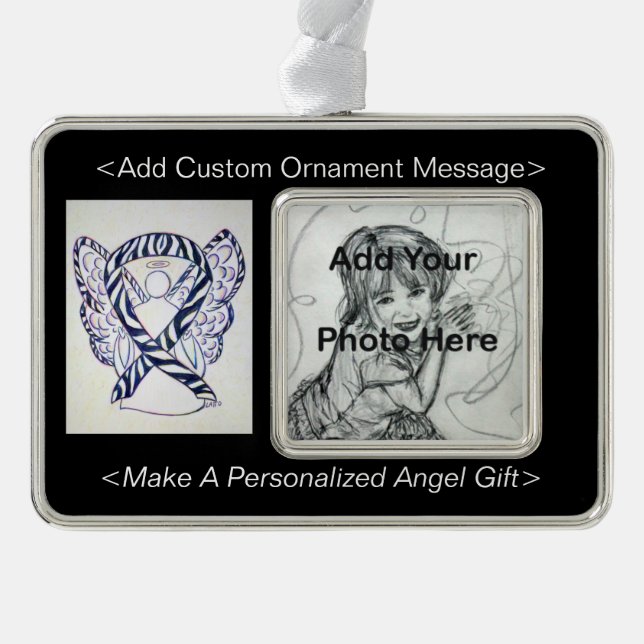 Zebra Awareness Ribbon Angel Ornament Rahmen-Ornament Silber (Vorderseite)