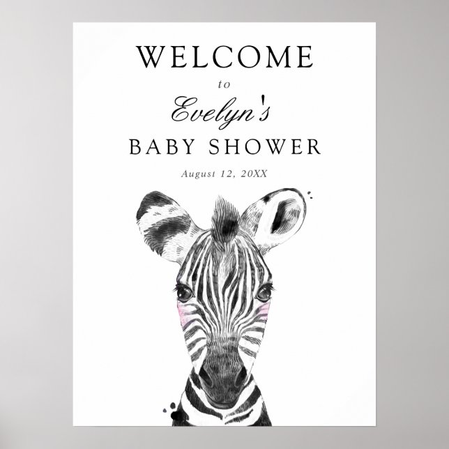Zebra Baby Dusche Begrüßungszeichen Poster (Vorne)
