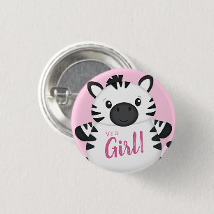 Zebra Baby Dusche Pink Button