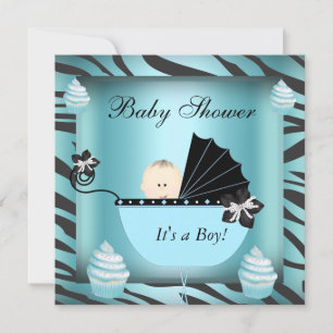 Zebra-Baby-Party Baby Junge Teal-Cupcake Einladung