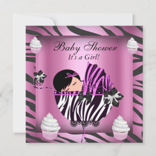 Zebra-Baby-Party Baby Mädchen Rosa Cupcake Einladung