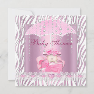 Zebra-Baby-Party Mädchen Baby Rosa Regenschirm Wei Einladung