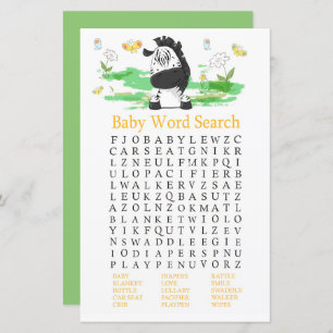 Zebra Baby Shooter Word Search Game
