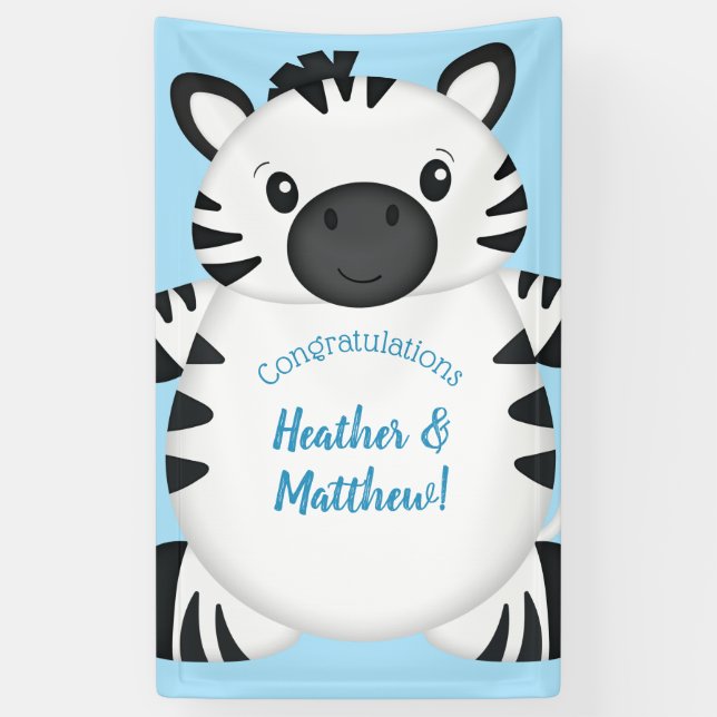 Zebra Baby Shower Blue Banner (Vertikal)