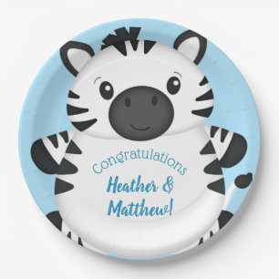 Zebra Baby Shower Blue Pappteller