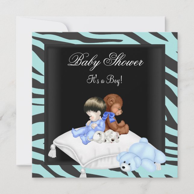 Zebra Baby Shower Boy Blue Black Crown Prince Einladung (Vorderseite)