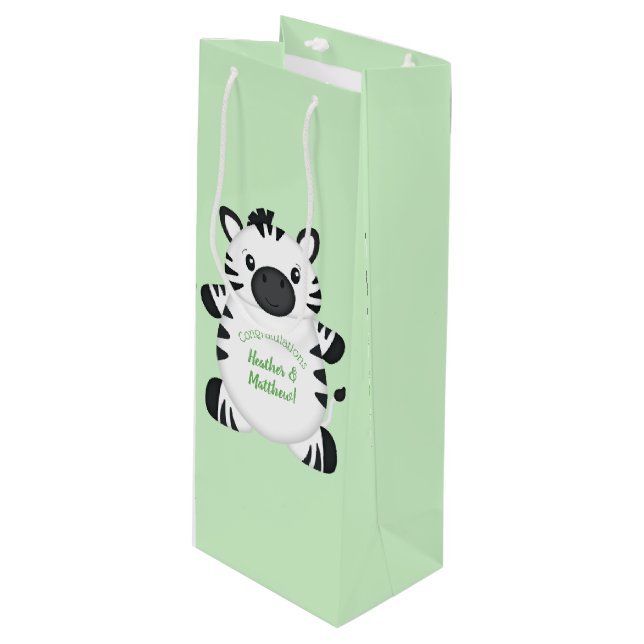 Zebra Baby Shower Geschenktüte Für Weinflaschen (Vorderseite Schrägansicht)
